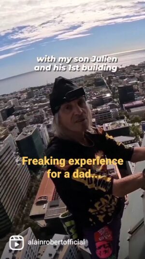 Alain Robert Instagram - When my son @julien_robert_spiderson who is by the way an amazing  athlete  has insisted to climb with me an easy building although  he has never climbed before on any surfaces . Then I have picked one of the easiest building I was knowing . The Torre Glories in Barcelona  and we have climbed  it both freesolo.  An amazing  experience we have shared together although  I wasn't really keen to do it at the beginning  but since he had decided to go alone at leat I came with him and I had been able to give him a lot of tips all along  the ascent . 
#climbing #freesolo #challenge #adventure #mindset #resilient #climbinginspiration #adrenaline