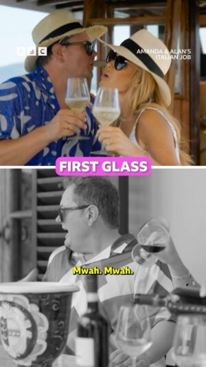 Alan Carr Instagram - No but seriously, where is the karaoke machine? 🍷 @chattyman @noholdenback #AmandaAndAlan #ItalianJob #iPlayer #Italy