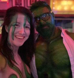 Alessandra Torre Instagram - It was a great #halloween and #fantasyfest season. I’ll be dressed as “reclusive writer” for the next nine months, just stocked up on extra sweatpants and socks. 😂 
📚 🧦 🤤 
#halloweencostume #bunnyears #bunnycostume #rottielove #rottie #hulk #shehulk #lizardwizard #fantasyfest2021 #keywest 
Photo credit on final pic: @frzn_perfection