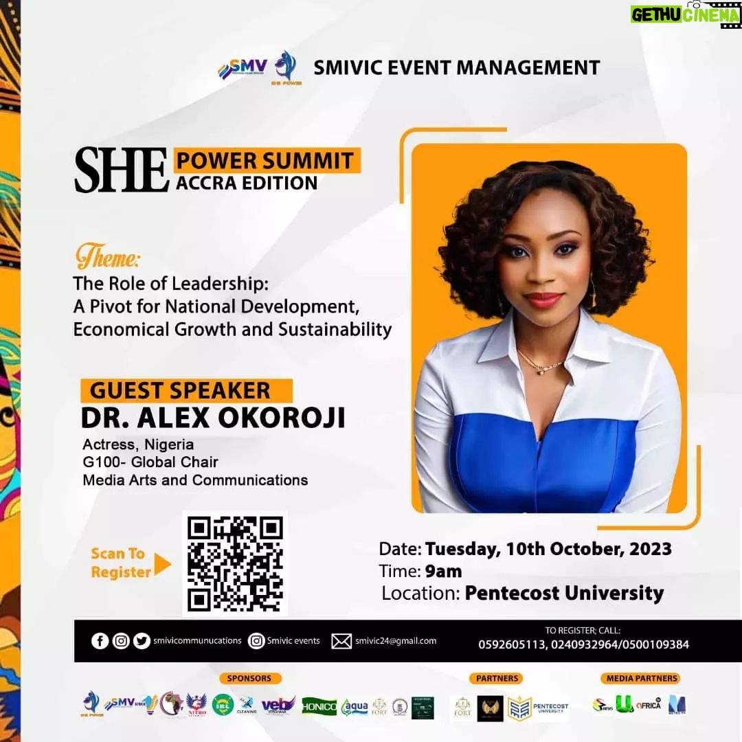Alex Okoroji - 3 Likes - What a pleasure to be invited as a Guest Speaker for the SHE Power Summit 2023 (Accra Edition) that held today at Pentecost University.
📢 I shared some insights on how Women's Leadership in Art, Media and Entertainment can Contribute to Pivoting National Development, Economic Growth and Sustainability.
I sincerely believe when women lead, everyone WINS.
My sincere gratitude goes to Smivic Event Management, the Fort Group and G100-MAC Ghana led by the amazing @realnataliefort who also serves as partner to the event, for giving me the opportunity to add my voice and perspective to the important discussions.
#AlexOkoroji #QueenofExpression #speaker #women #womenleadership #G100 #ghana #G100MACGhana #arts #media #entertainment #event #conference #summit #africa