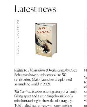 Alex Schulman Instagram - Imorgon ska jag sluta posta inlägg om Överlevarna, för jag fattar att det är outhärdligt, men idag såldes boken till Kina och det innebär att 30 länder världen över nu köpt rättigheterna till boken, vilket är så många fler än i mina mest vridna, surrealistiska, vanvettiga drömmar, och jag vet förstås att det skulle inte skett utan Astri Ahlander @astrivaa och hennes team på Ahlander Agency, så till dig Astri och alla er andra på agenturen vill jag bara säga att jag älskar er DJUPT och är för alltid tacksam, ni är bäst, och jag ömmar för samtliga andra författare som inte får ynnesten att arbeta med er.
