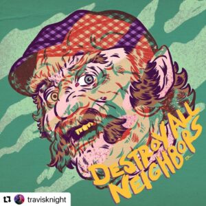 Alex Winter Instagram - More Destroy All Neighbors art. Thanks @travisknight 🙏

#Repost @travisknight
・・・
VLAD
DESTROY ALL NEIGHBORS!
This movie is a gross, discussing lowbrow gore-fest. Only a sick deranged individual would find this entertaining. 10 out 10, no notes, a perfect film. 

@jonahray and @alxwinter f*cking killed! As a life long prog fan this is the best use of a 1978 Mobius Megatar in a film. The only runner up is the Champman Stick in David Lynch’s Dune. 

@shudder #illustration #horror #horrorart #art #drawing #fanart #deatroyallneighbors #shudder