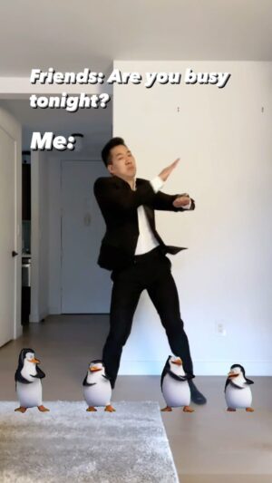Alex Wong Instagram - I’m very busy 🫠 
.
.
.
#madagascar #penguins #dance