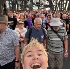 Alex the Astronaut Instagram - I was born on Mardi Gras and I crossed the bridge for World Pride with my new friend Richard who was apart of the first Mardi Gras in 1978. And Albo
