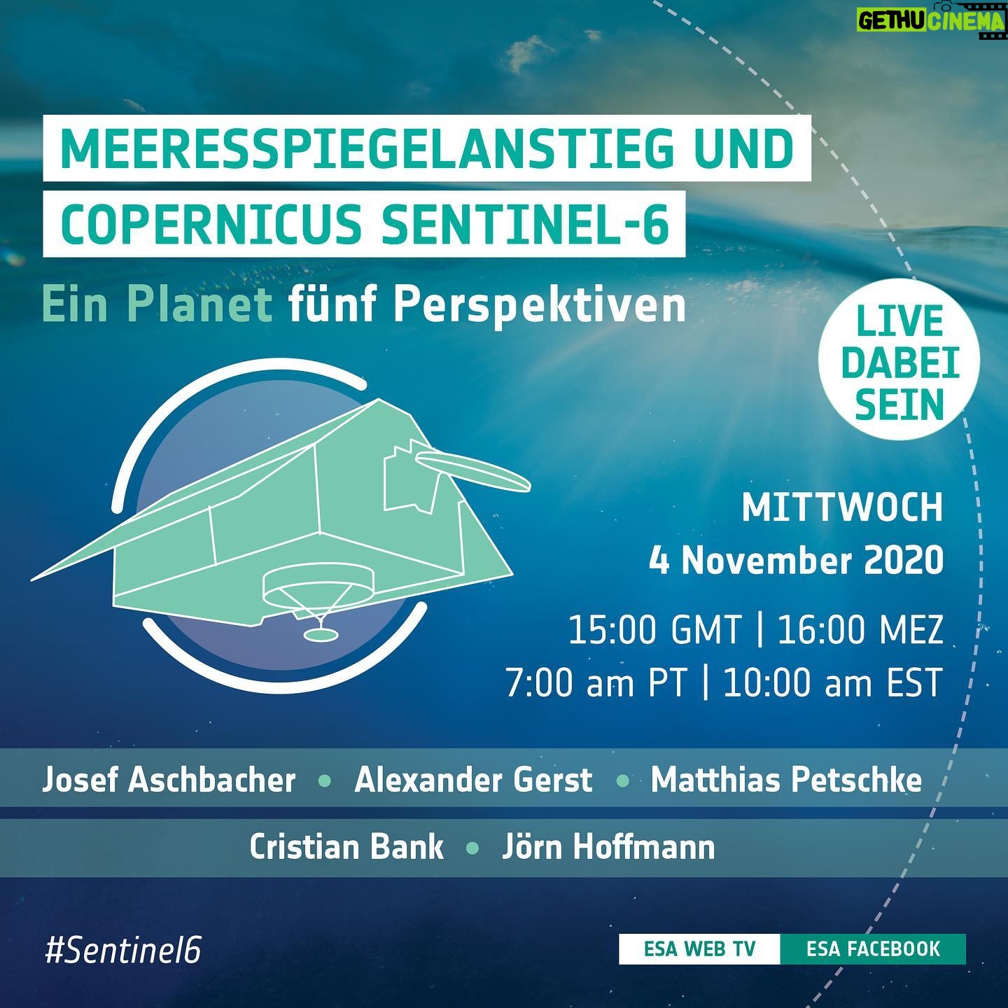 Alexander Gerst - 7.5K Likes - 1 Planet - 5 Perspektiven. Schaut gerne rein, wenn wir heute über Weltraumtechnologie, den Klimawandel und die Copernicus EU Mission #Sentinel6 diskutieren. Los gehtās live um 16:00 CET auf esawebtv.esa.int und @europeanspaceagency Facebook. Fragen kƶnnt ihr an @esa_earth #AskESA stellen!
https://fb.me/e/1PrC6R6QJ