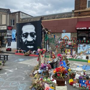 Alexandra Holden Instagram - Last week I was honored to visit George Floyd Square in Minneapolis.  It was chilling to be at the actual site of his murder, and an incredibly moving and enlightening experience. 

  It was beautiful to see the people in George Floyd Square come together to preserve the creative expressions of turmoil and hope for the future. 

  I had the privilege to speak with Remi Douah who is working to break the stigmatization of therapy simply by sitting in a chair overlooking an art installation and opening a dialogue.  Stop by and say hi or visit www.856s.org to see how you can help. 
 
  The “Say Their Names” art installation created by Anna Barber and Conner Wright features over 100 tombstones of African Americans who have died at the hands of law enforcement.  Aiyana Jones was only 7 years old.  Each tombstone it’s own tragedy.  They continue to add to the installation.

“Injustice anywhere is a threat to justice everywhere” — Martin Luther King Jr. 

@gfgmemorial #icantbreathe #saytheirnames #blm