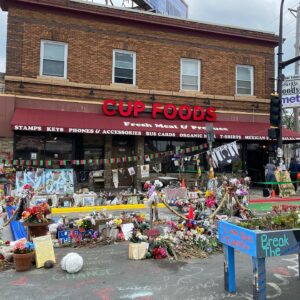 Alexandra Holden Instagram - Last week I was honored to visit George Floyd Square in Minneapolis.  It was chilling to be at the actual site of his murder, and an incredibly moving and enlightening experience. 

  It was beautiful to see the people in George Floyd Square come together to preserve the creative expressions of turmoil and hope for the future. 

  I had the privilege to speak with Remi Douah who is working to break the stigmatization of therapy simply by sitting in a chair overlooking an art installation and opening a dialogue.  Stop by and say hi or visit www.856s.org to see how you can help. 
 
  The “Say Their Names” art installation created by Anna Barber and Conner Wright features over 100 tombstones of African Americans who have died at the hands of law enforcement.  Aiyana Jones was only 7 years old.  Each tombstone it’s own tragedy.  They continue to add to the installation.

“Injustice anywhere is a threat to justice everywhere” — Martin Luther King Jr. 

@gfgmemorial #icantbreathe #saytheirnames #blm