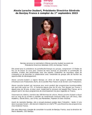 Alexia Laroche-Joubert Instagram - Je suis très fière de prendre la direction de @banijayfrance , il m’en a fallut du temps pour arriver là. J’ai reçu ma première fiche de paye en télé à 16 ans, j’ai monté une à une les marches de ce métier afin d’en connaitre tous les rouages, les méthodes de production, tous les genres de programmes. 37 ans après je suis toujours passionnée et curieuse. Pendant toutes ces années, j’ai rencontré de grand professionnels @mo_fogiel , @thuillierp , Pascale Breugnot, @franckfirminguion , Marco Bassetti et évidemment Stéphane Courbit il y a 27 ans. Je leurs suis à tous très reconnaissante de m’avoir fait confiance à un moment de ma carrière. Je quitterai en septembre mes fonctions opérationnelles @alp_fr avec énormément de gratitude et un pincement au coeur pour toutes les équipes avec qui j’ai eu la chance de partager ces 7 ans.