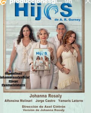 Alfonsina Molinari Instagram - ¡Sólo quedan DOS funciones de 🎭HIJOS !
Los próximos sábados 13 (Yauco) y 20 de julio (Barceloneta).
Con Alfonsina Molinari @lamolinari 
Jorge Castro @jacpr 
Yamaris Latorre @yamarislatorre 
Y Misma
bajo @produccionesgirasol 
¡No te la puedes perder! “
Te hará reír😂 y llorar😢.
¡Será una experiencia inolvidable!
Boletos en @ticketera 
#lavidaesbella