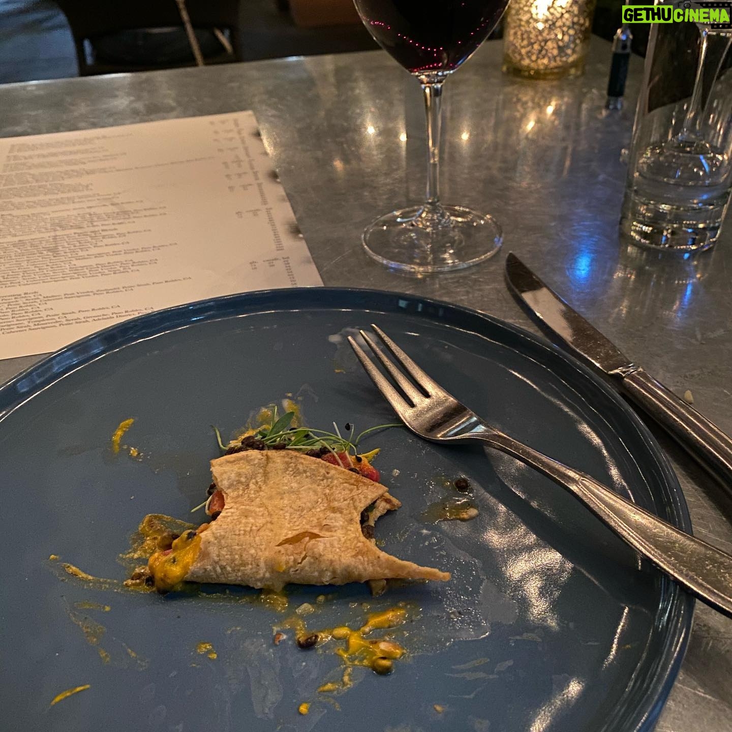Alicia Goranson - 1.2K Likes - For the Foodies: corn tortilla, black lentils, carrot purée, diced watermelon, sprouts = perfection. O yeah—and a local Cabernet!