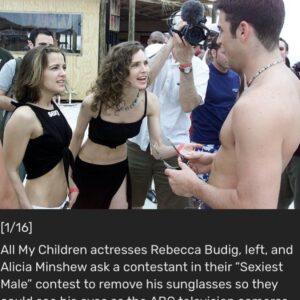 Alicia Minshew Instagram - Happy First day of Spring! Thank you to my friend Toni who sent me this hilarious spring break throwback here. Oh Lord...exactly 16 years ago this is what I was doing with my pal!🤦🏻‍♀️ 😝Hey it was our job! We were shameless.... (My hubby knows what a hussy he married ....😬!) Fun times...#tbt #springbreak #2003 #sexymancontest #panamacitybeach #floridagirl #allmychildren #kendallandgreenlee #bff #shameless #condo