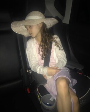 Alicia Minshew Instagram - After a fun day in #southhampton Miss Priss is knocked out. I looked in the back seat and saw Wills asleep in my hat! Have no idea when she put it on. 🤣😍 My little lady. Thank you @afrischtak! ❤️#misspriss #knockedout #funday