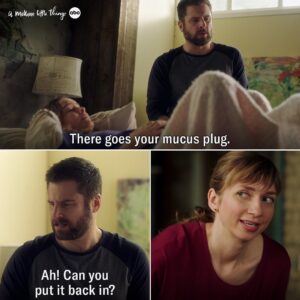 Allison Miller Instagram - My bros I am driving down the west coast of Canada and the United States for several days and so this beautiful image is all I got this week. Tonights episode is BIG and there’s no one I would have rather had crouching in front of me whilst I give fake birth than @laurenlapkus. So happy to have such a talented human performing pseudo-midwifery. #amillionlittlethings tonight at 10!