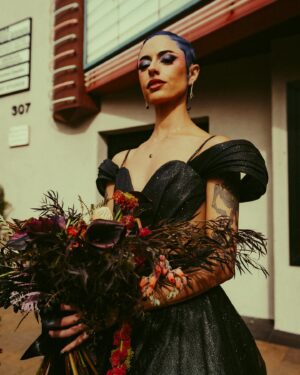 Alondra Excene Shields Instagram - ✨33✨
In my wifey era! 💍🎂
A month ago I married my favorite person @evilmrq , and what better day to post some wedding photos than my birthday! 
🖤More to come 🖤
📸 @sk8orjuan 
Makeup @jennifercorona 
Hair @todays_project 
Dress by @rachelleappelle using @lumisonata_official 
Jewelry @hannahh.frost 
Flowers @deathbyflowers 
•
•
•
•
•
#33 #33birthday #bride #weddingday #draqinlove #wifeyera #theyosttheater