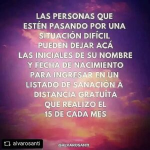 Alvaro Santi Instagram - ESTE ES EL ÚNICO LUGAR DONDE DEBEN REGISTRAR SUS DATOS PERSONALES (INICIALES DE TU NOMBRE COMPLETO Y FECHA DE NACIMIENTO) SI DESEAN PARTICIPAR DE LA SANACIÓN A DISTANCIA GRATUITA QUE REALIZARÉ ESTE VIERNES15 DE MARZO A LAS 22HRS. TAMBIÉN PUEDEN INCLUÍR A OTRAS PERSONAS. EN ESTOS DÍAS PUBLICARÉ LAS INSTRUCCIONES PARA RECIBIRLA. INVITA A OTRAS PERSONAS A SEGUIR ESTA CUENTA PARA QUE PUEDAN PARTICIPAR. ¡¡USEMOS EL PODER DE LA FUERZA COLECTIVA!!