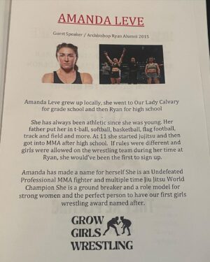 Amanda Leve Instagram - Monday night I awarded a wrestler the first ever Amanda Leve Award. Many might not know that 10 years ago, I tried joining the wrestling team at my high school, but I was denied by the Archdiocese of Philadelphia for being a girl trying to join a team of boys since there wasn’t a team for girls. This year, my high school FINALLY got a girls wrestling team. I am honored to say they named the 1st ever female wrestling award after me for my efforts 10 years ago. This award will be given to one girl every season. I am so happy the 1st girl to receive it is Molly, a hardworking & strong young woman. Congrats Molly!  Thank you to all those who supported me 10 years ago & to all that made this award possible!🥹🤍

#LetLeveWrestle will forever be my favorite hashtag on Twitter (now X🤣) from when I was in high school. 

Huge shout out the the girls wrestling coach @tbrangan74 ! You’re an amazing coach and inspiring to see you help bring this together! ❤️

#Wrestle #Wrestling #GirlsWrestling #girlwrestler #growgirlswrestling #wrestler #bjj #jiujitsu #bjjgirls #female #girls #jiujitsugirls #support #philadelphia #philly #archbishopryan #archbishopryanhighschool #amandaleveaward #amandaleve #winner #strong #wrestlingaward #femalewrestling #winning #wrestlinglife 
@earthfedmuscle 
@livezeronegative