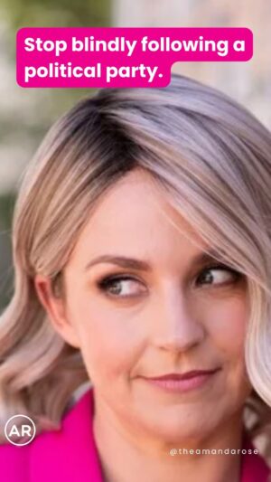 Amanda Rose Instagram - Don’t blindly follow a political party or individual. It’s a tool used to divide people and to prevent YOU from asking questions about the people you voted for. 

👏 You can support some policy and not other policy within the party you ultimately like - that’s normal. 

👏 Pushing back with questions is necessary if we are to keep people and parties accountable (yes even the ones you support).

🚨 If someone questions or doesn’t agree with a policy or behaviours of people or parties you support, this is NOT a personal attack on you!

Keep the pressure on. Not just with the opposition.

#auspol #politics #majorparty #minorparty #independent