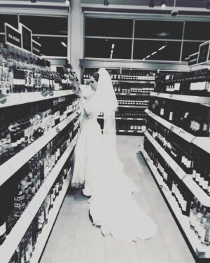 Amber Goldfarb Instagram - Boozy bride. #throwback #throwbackthursday #bestbachelorettepartyever #bachelorette #80sbride #lcbo
