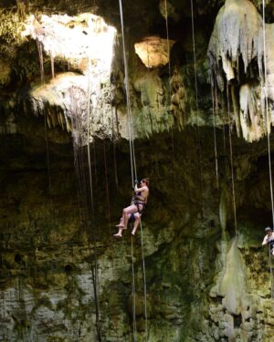 Amber Goldfarb Instagram - This time two years ago I was rappelling into and zip-lining through a cenote. This week’s big adventure? Going to the grocery store. #adventure #adventureduringquarantine #grocerygetter #cenote #méxico #missyou