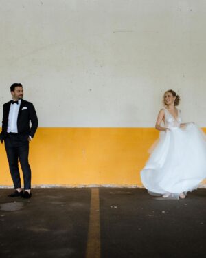 Amber Goldfarb Instagram - Not sure what I did to deserve this guy… but I thank my lucky stars every day. ✨ Happy first wedding anniversary my love. 💛💛 

Thank you @marlon.foto for capturing these precious moments, @jordanderuiter for the gorgeous custom dress, @sophiemanzerolle for the lovely hair and makeup and @marc_desparois for his colour and cut magic
#weddinganniversary #firstanniversary #anniversary #loveofmylife #wedding
