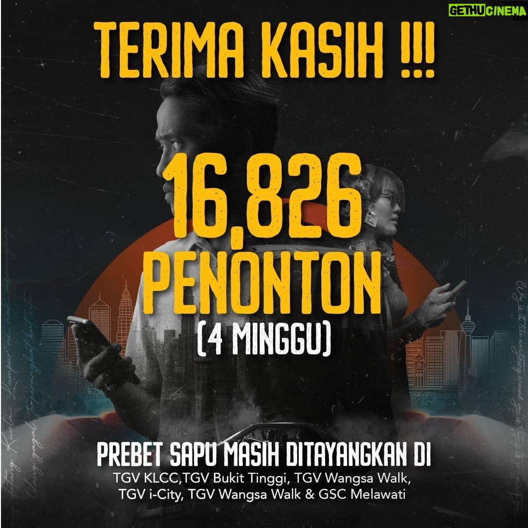 Amerul Affendi - 3.9K Likes - Terima kaseh buat 16,826 orang yang telah menonton #PrebetSapu di pawagam.. Meluangkan masa serta berhabis duit ringgit untuk turun menonton di pawagam.. kami dari team @prebetsapufilm amat menghargainya.
Sokongan begini buat kami terus bersemangat untuk menghasilkan filem² yang berbaloi untuk anda tonton di pawagam..
Kepada yang belum berkesempatan anda boleh lihat pawagam² yang masih menayangkan filem kami ini.. semoga ada rezeki buat kalian menontonnya di sana..
Buat yang bertanya apakah akan ada filem ini di platform lain? Kami masih mempertimbangkan beberapa perkara.. antara faktornya karya filem harus di tonton di layar lebar.. jika di tonton di skrin kecil dan sistem audio yang biasa pasti akan memberi kesan yang lain juga..