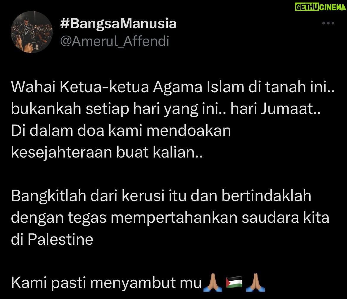 Amerul Affendi - 2.1K Likes - Salam CINTA, Kaseh dan Sayang..
Jika ini di anggap sembah derhaka buat mu.. Ku mohon maaf terlebih dahulu.. bukan itu niat ku..
#DemiMasa
#FreePalestine