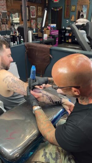 Ami James Instagram - 2nd session on a Koi Fish sleeve @miamiinklovehate