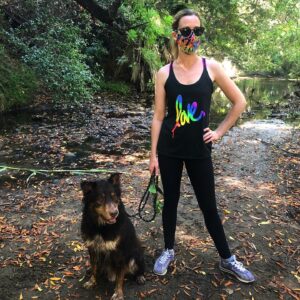 Amy Gumenick Instagram - All you need is love...and a mask! ❤️🧡💛💚💙💜 Mask and tank by @rubenrojas #weekendvibes #natureisthebestmedicine #girlsbestfriend #rescuedogsofinstagram