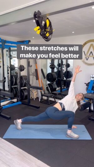 Amy Williams Instagram - Try these stretches each day and I promise you’ll start to feel better in your body. 
Just 60 secs per stretch, move anyway that makes you feel good. Hold and breathe into the area/muscle your stretching. 

Remember - If you can be just 1% better than you were yesterday or last week or last month, then you are making progress 👊🏻.

#stretching #mobility #dailystretch #simplestretches #onlinetraining #onlinecoaching #breath #dailymovement