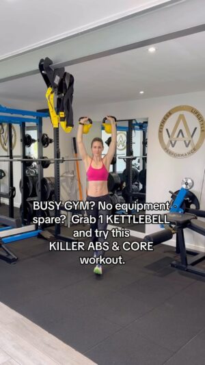 Amy Williams Instagram - 🏋️‍♀️ Don’t panic if the gym is packed and all you’ve got is a couple of kettlebells available! 
Here’s a killer Core and Ab focused workout, along with some legs and glutes thrown in.

You can do in a small corner of the gym - if you don’t have room to walk then march on the spot.

📍Aim for 3-5 Rounds.
30secs per exercise, little or no rest between. Then take 1min off and repeat.

1️⃣ Overhead Marching
2️⃣ Walking Lunges
3️⃣ Gorilla Rows 
4️⃣ Overhead Reverse Lunges
5️⃣ Sit Up and Reach
6️⃣ Double Leg Lowers 
7️⃣ Russian Twists

So no excuses, just results! SAVE and SHARE with your gym buddies and give this a go next time you’re near some kettlebells. 

Want more workout ideas, sessions and plans? Message me about my online 1:1 training programs or click link in bio 👆🏻.

#SmallSpaceWorkout #NoGymNoProblem #FitLife #kettlebellworkout #kettlebells #simpleworkout #homeworkout #abworkout #coreexercises #trendingreels #functionalfitness #onlinefitness