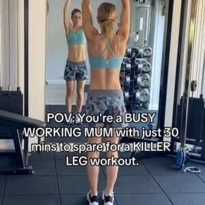 Amy Williams Instagram - You’ve just wrapped up a long day at the office and have only a half-hour window before dinner. You don’t have time to hit the gym, but you still want to get a solid leg workout in. 

Here’s how you can work 🔥 those legs using just a pair of dumbbells, bands a step if you have one and your own body weight:

✨Do a few mins warm-Up (2-3 mins):
- Jog on spot, skipping, high knees or do jumping jacks to get your blood flowing. 

👉🏻Aim for 3 Rounds, 1 min rest between rounds.
Leg Workout (15/20 mins ish!):
30-40secs per exercise or each leg

1.OH Alternating Lateral Lunges
2.Single leg deadlift L&R- Band optional
3.Hanging Goblet Squat - Go wider with the legs
4.Step Ups R&L- Go deep 
5.Single leg hamstring bridge L&R

✨Cooldown (5 mins):
 - Stretch your hamstrings, quads, and calves to improve flexibility and reduce soreness.

30 minutes later, you’re done! Let me know if those legs were shaking!
What workouts you want help with next? DM me about 1:1 online coaching

#NoExcuses #LegDay #dumbbellworkout #killerlegworkout #gluteworkout #workoutmotivation #workoutroutine #simpleworkout #NoGymNoProblem #FitLife #SmallSpaceWorkout #QuickWorkout #BusyLife #FitnessJourney #TrainerTips #legworkout #lowerbodyworkout
