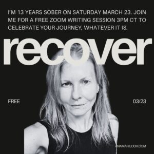 Ana Marie Cox Instagram - God willing, I'll have 13 years of sobriety on March 23rd.

To mark this special occasion, I'm hosting a virtual writing party for anyone who wants to reflect on whatever it is they're building to or recovering from. I'll provide some prompts but the topic is OPEN.

📅 Date: March 23rd
🕒 Time: 3:00 PM CST
⏰ Duration: Approximately 2 hours (or until the ink runs out!)

Bring your favorite writing tools and a celebratory snack or bev, connect with fellow writers, and celebrate recovery, whatever that means to you.

You can register off the link on the front page of my website anamariecox.com!

#SobrietyCelebration
#WritingParty
#CreativeCommunity
#InkSpiration
#CelebrateRecovery
#WritingJourney
#SoberLife
#WriterCommunity
#SoberAnniversary
#WritersUnite
#RecoveryWins
#Wordsmiths
#SoberAndCreative
#InkAndInspire
#soberliving 
#literarycommunity