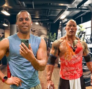 Andi Peters Instagram - Throwback to when I showed @therock how it’s done! #throwbackthursday #tbt #losangeles #goldsgym #muscle #aprilfools