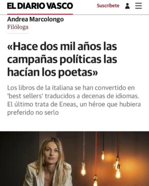 Andrea Marcolongo Instagram - Muchísimas gracias a Iñaki Esteban por esta entrevista de verano sobre mi libro “El Arte de Resistir” @penguinlibros @debatelibros y mi amor por Virgilio y su Eneida. 
Podéis leerla en todos los periódicos del grupo Vocento - aquí el lance al @diariovasco 

https://www.elcorreo.com/vivir/dos-mil-anos-campanas-politicas-poetas-20230819001538-ntrc.html

Nos vemos en septiembre en Madrid y Segovia para mi segundo @hayfestival_esp 🇪🇸