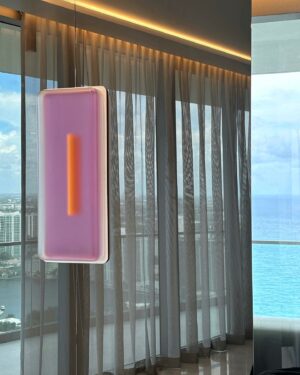 Andrés Mercado Instagram - When I started to curate the Art for this project, I really wanted it to have vibrant colors that represents Miami at its fullest. 
@casperbrindle is intrigued by the sensory experiences triggered by color and light. His expansive paintings shift and morph as the viewer walks past them, compelling them to pause and begin to explore the enigmatic spaces of perception.
So @casperbrindle was a perfect addition to this piece of heaven. 🩷