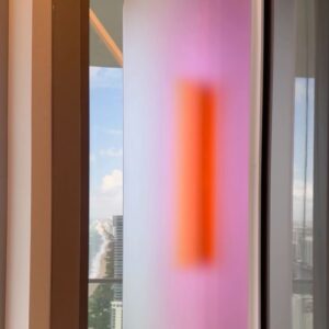 Andrés Mercado Instagram - When I started to curate the Art for this project, I really wanted it to have vibrant colors that represents Miami at its fullest. 
@casperbrindle is intrigued by the sensory experiences triggered by color and light. His expansive paintings shift and morph as the viewer walks past them, compelling them to pause and begin to explore the enigmatic spaces of perception.
So @casperbrindle was a perfect addition to this piece of heaven. 🩷