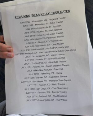 Andrew Callaghan Instagram - Despite innumerable setbacks, the Dear Kelly tour continues!! We’re about halfway thru rn and still have hella shows left (as you can see on paper), so if u wanna get a ticket I’ll leave the link up in my bio... 5️⃣🌎🫡🇺🇸🫶 … also I made the Utqiagvik show free due to the socioeconomic state of the world rn