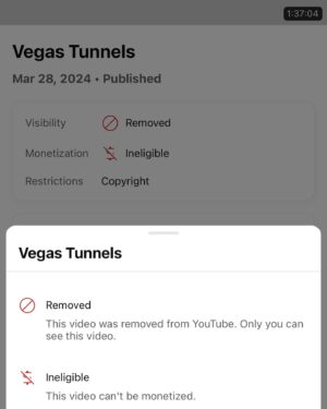 Andrew Callaghan Instagram - If you were able to watch our new documentary
“Vegas Tunnels,” | hope you enjoyed it. We got over 1.6M views in just two days. Unfortunately, @fox5vegas has decided to manually report and delete the complete and permanent removal of this documentary by issuing a
‘copyright strike’ and we are unable to re-upload. This is illegal - all publicly broadcasted news clips by any FOX/ABC/ NBC affiliate are legally, for FAIR USE in documentary film. I’m sad to say the documentary is gone .. but if you got to watch it, I hope you enjoyed. Will only live on Patreon now.
