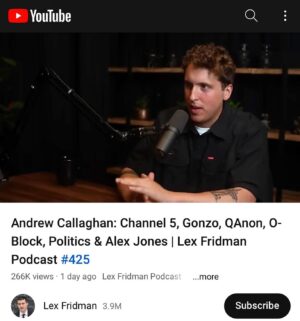 Andrew Callaghan Instagram - Went on Lex Fridman and talked about a lot of different shit .. link is in bio if u wanna watch
