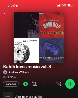 Andrew J. Williams Instagram - BUTCH LOVES MUSIC VOL. 8 is up!! (Link in bio) i got delayed on my way home from Laredo, so I’ve had time to really put this one together. Currently there’s 3 screaming children running around me like I’m an island. So that could be why this playlist is so aggressive. I’m an island. Do fun.