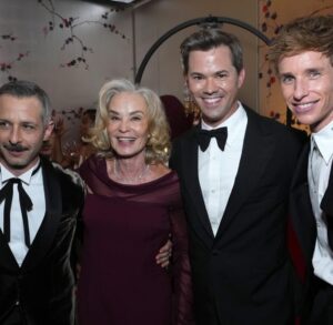 Andrew Rannells Instagram - That’s a wrap on the Tony’s ‘24! Josh and I are very proud that we got to wear Bud and Doug’s hats once again. We feel like winners! (I really do after getting a picture with Jessica Lange!) I was sad to have to share the news that I will not be continuing with Tammy Faye this fall. Very sad, actually. But Katie Brayben is a superstar and I will always be cheering for her and the show’s success.