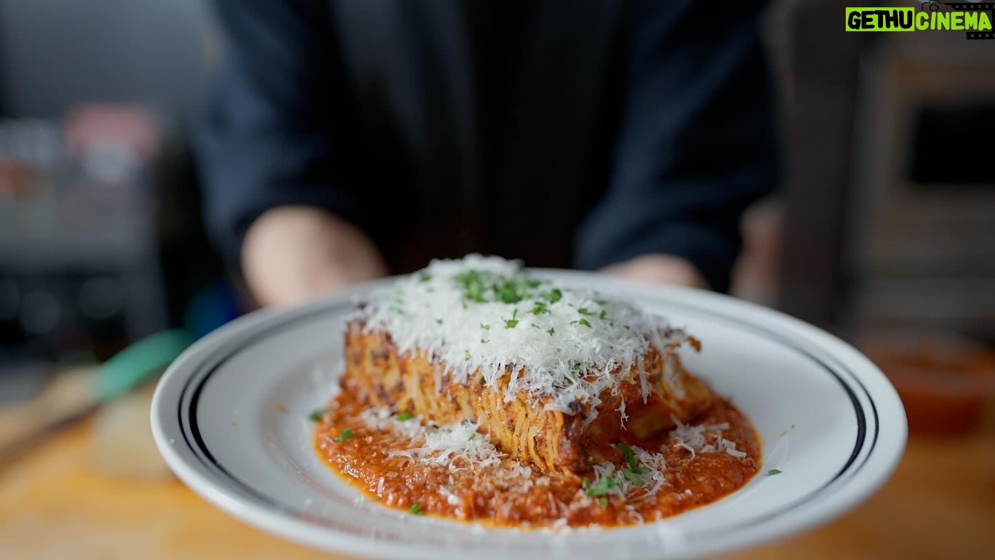 Andrew Rea - 27.3K Likes - Behold: the 100 layer lasagna. This was a MONSTER and @alvin.zhou stepped up to the task. To see how it was done, link is in the tree!