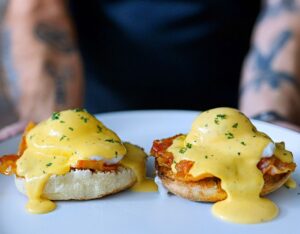 Andrew Rea Instagram - My favorite eggs benny with from-scratch English muffins. I’m trying out a more relaxed, meditative Basics format with new music and live food audio. Check it out, link’s live in the tree!