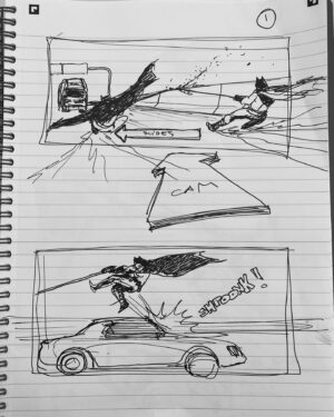 Andy Muschietti Instagram - Early storyboard i sketched for THE FLASH where our batfriend goes shpoonk! #theflashmovie