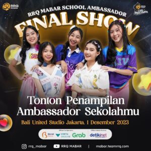 Angel Sianturi Instagram - [SCHOOL AMBASSADOR FINAL SHOW!]

School Ambassador Showdown is ON! ✨
Amankan tiketmu di Final Show School Ambassador, di mana para Peserta School Ambassador akan perform dengan skill dan aksi keren mereka. 💃

Save the date! 🙌
🗓️ 1 Desember 2023 
⏰ 14:00 WIB 
📍 Bali United Studio Jakarta 

Get your ticket here! 🎟️
bit.ly/RRQMABARTIKET

Siapin semangat, temen-temen, dan siapin dirimu buat nobar dan tunjukkin support untuk jagoan kalian!🤩

RRQ MABAR Season 2 didukung oleh
Co-Sponsor: Biznet, Virtu Digilab, Grab 
Media Partner: Detik Inet
 
#AyoKasihPaham #RRQMABAR #VivaRRQ  #TeamRRQ