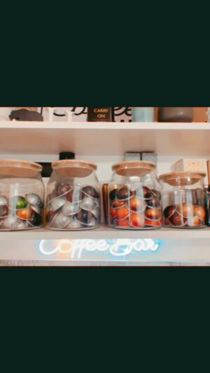 Angelique Kenney Instagram - When you #restock on your #favorite 🥰 #coffee and your #creativefiber kicks in … or is it #ocd 🤣 🤷🏼‍♀️ 

This is one of the oddest space in my home that I turned into a #coffeebar… 
Love to display a few of my fun #cups , mugs and #espresso mini cups ❤️ 

As well as delicious #honey and little #memories brought back from my #hometown of #Biarritz 🌊 France 🇫🇷 where I had the immense privilege to spend time in an #historical #5starhotel #palace this past #christmas season 
at the @hoteldupalais overlooking the #ocean. It was a #dream come true. 

The #neon #sign is popping 🤩 🪧 
 
#enjoytheprocess #art #artist #creative #neonsign #DIY #homedecor #realtor #realestate #socal