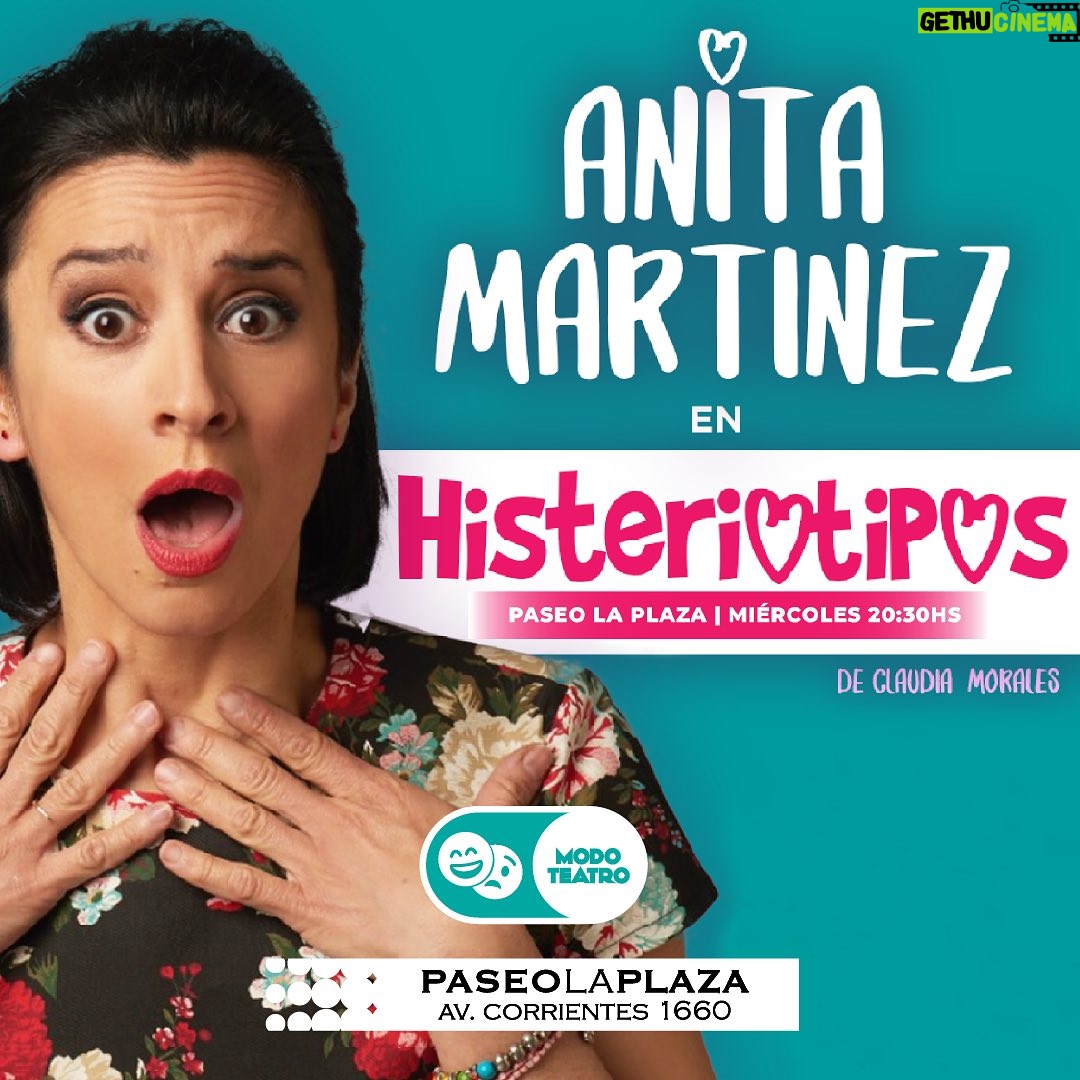 Anita Martínez - 272 Likes - @anitamartinezteatro presenta #Histeriotipos #Estreno Miércoles 19/7 20:30hs
Llega al Paseo La Plaza el unipersonal en el que recorre los diferentes tipos de hombre con los que se puede encontrar una mujer en el mundo de las citas.
#PaseoLaPlaza ponete en #ModoTeatro🎭