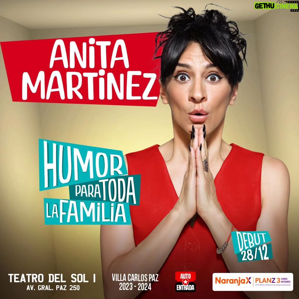 Anita Martínez - 718 Likes - Se vieneeeee 28/12 @marcelotinelli @ezequielcorbo @laflia a reírse con TODA LA FAMILIA!!!
VAMOS Carlos PaZ!!