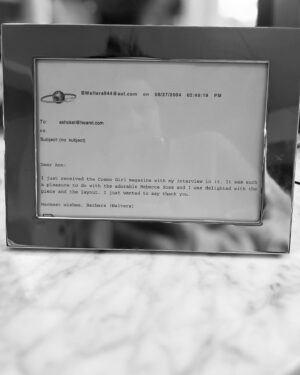 Ann Shoket Instagram - I had the honor of interviewing Barbara Walters when I was at CosmoGirl (swipe to see the thank you email she sent me—I keep it framed above my desk!). In that interview, Barbara’s said something that would become my mantra. I asked her What did you know now that you wish you knew when you were younger? She paused for a long beat and said “Don’t imagine your life now is the way it’s always going to be. You have no idea how interesting your life can be.” This is what we all need to remember—at every age. You have no idea what adventures are in store, what interesting turns are ahead, what opportunities you can unlock. Thank you Barbara for showing us how amazing a life can be. 🙏
