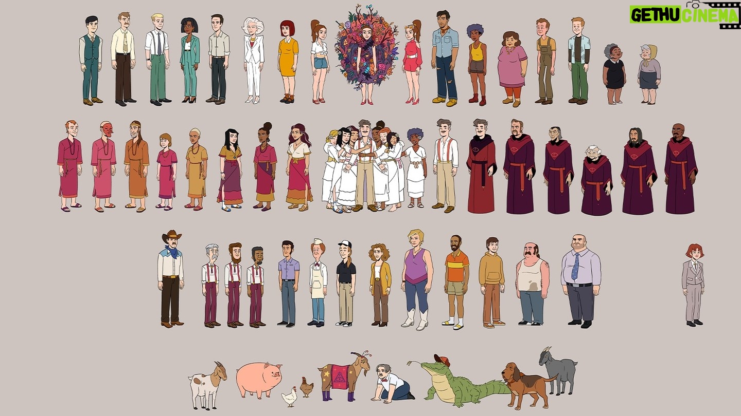 Anna Drezen - 747 Likes - PRAISE PETEY episodes 1-2 are streaming now on Hulu! What a wild time to have a show but what a show it is. I could not be prouder of this crew and the thing we made. This show was made by a team of union artists and craftspeople from the WGA, SAG-AFTRA, TAG, and whatever local covers karaoke. Swipe for a little taste of 101.
1. Everyone reacting to @johnthecho at a table read, it was an insane line that included the phrase “use my body” and everyone got the same amount of shy
2. Most of the cast of New Utopia, goddamn this show looks good. Designs: Amanda Lake (@iamamandalake), Annalise Hollosy (@artoony), Pat Kain (@batstains), Brad Lewis (@Sideburn_City_Sketches) Color: Mia Johnson (@obscuredelusions), who also put this lineup together! <3
3. Art Director Amanda Lake’s color mood board. The combo of skeleton plus neon watercolors... 🥰
4. Color script by Amanda Lake
5. Pre-thumb of Petey & Bandit’s first date from 101 by Supervising Director Pete Merryman (@petermerryman )
6. I made this board for our office to remind us of our inspirations and also to demonstrate how bad I am at crafts
7. Pupil guide from Amanda Lake’s design bible. The dad is kind of hot, no?
8. Main title designs: throne by Louisa Lawler (@your_pal_lou), color by Color Designer Daniel Elson (@theghostofdaniel), dagger and tambourine props by Ollie Wollerman (@olloui) and Bryan Bae (@bbae2)
9. Pete pitched that Brian would be a photograph of an actual plank of wood which is just so correct. They had a hellish time casting the right plank but I’m thrilled with who we got.
10. A rave review!!!!